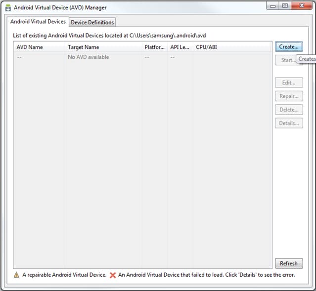Figure 5: Android Virtual Devices