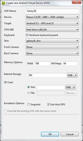 Figure 6: Creating an AVD