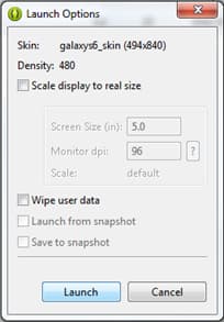 Figure 8: Launch options