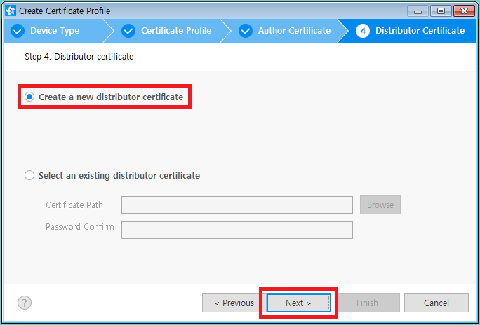 Figure 13. Create new distributor certificate