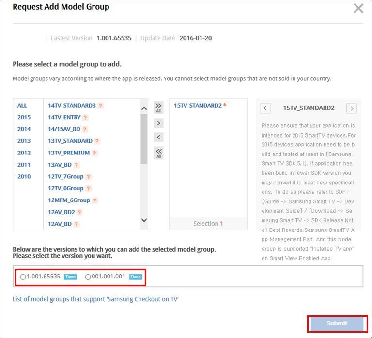 Figure 3. Request Add Model Group Page