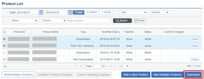 Figure 2.6 Product List > Download products list