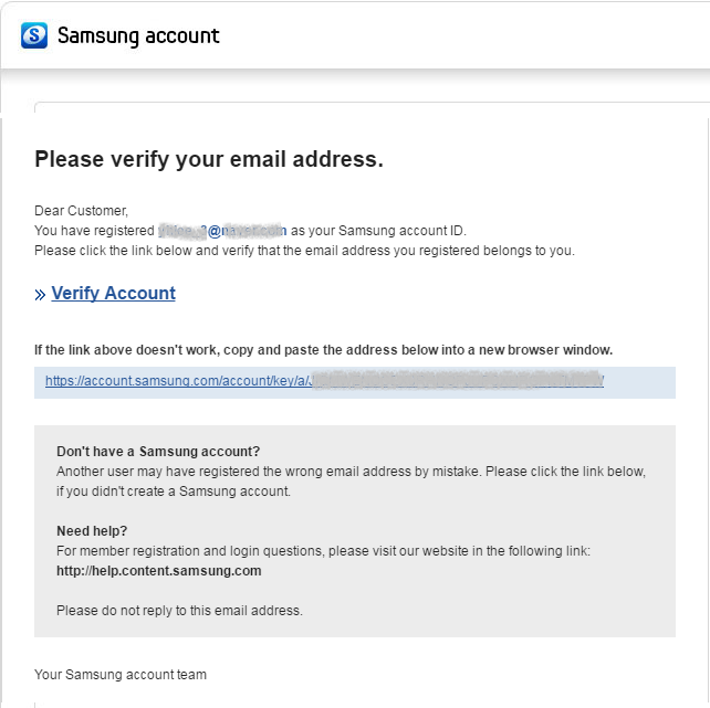 Figure 4. Samsung Account Verify Email Example