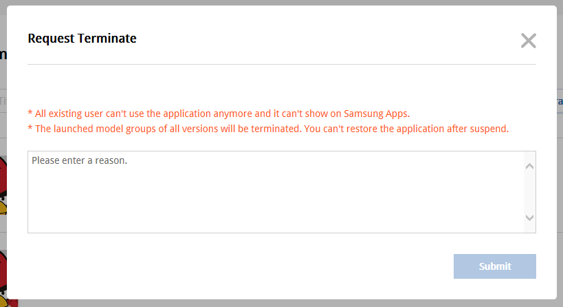 Figure 6. Submit Change Status Request