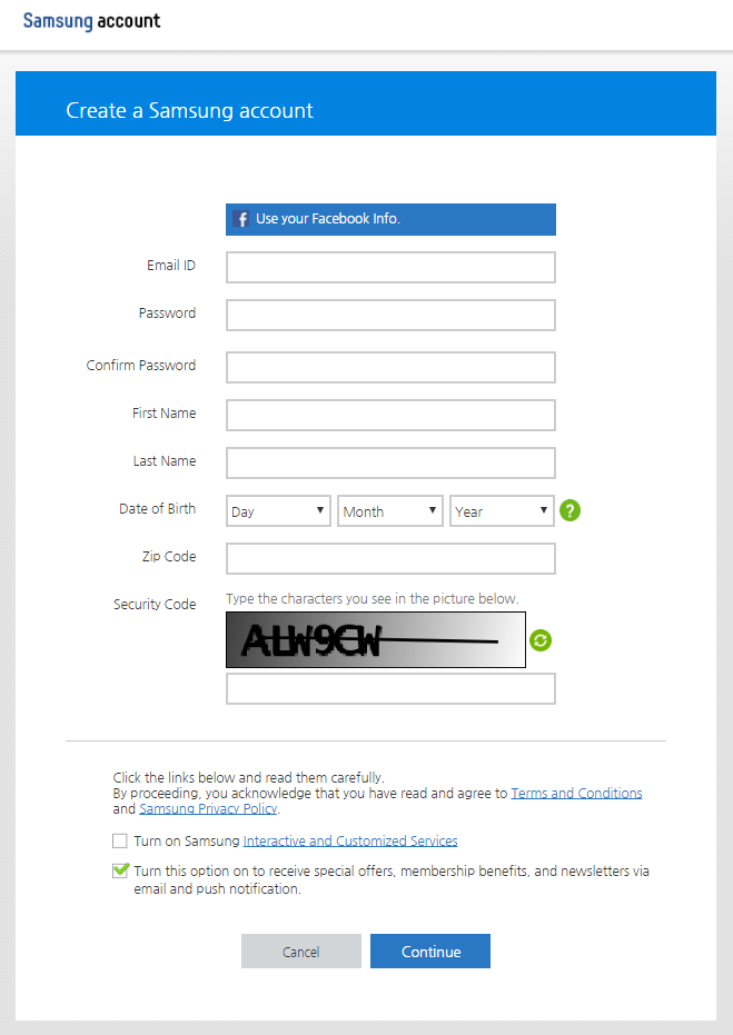 Figure 3. Create a Samsung Account