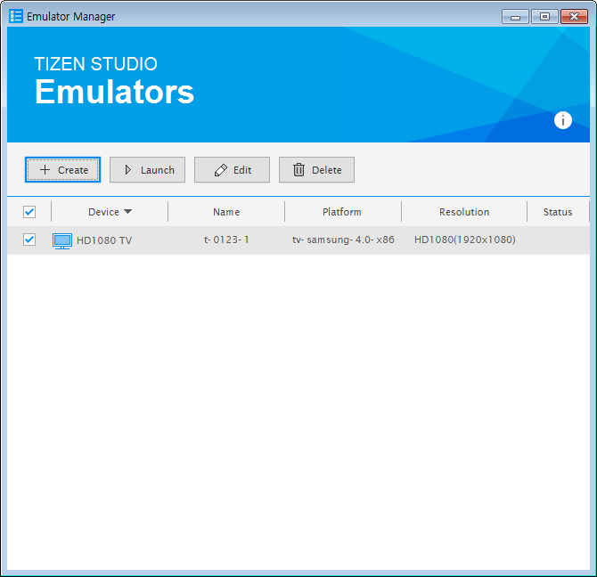 Figure 4. Tizen Emulator Manager
