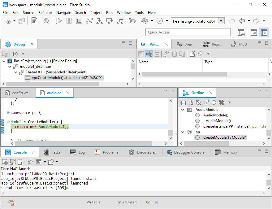 Figure 3. Tizen Studio debug perspective