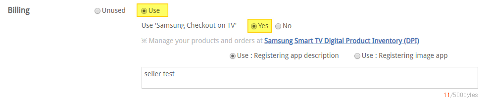 Figure 2: Select "Use" and "Yes" to use Samsung Checkout DPI site