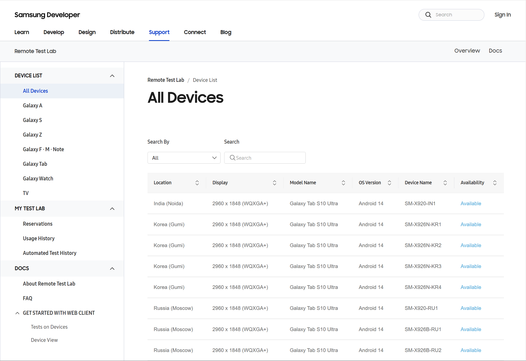 Figure 4. Search within the “All Devices” list