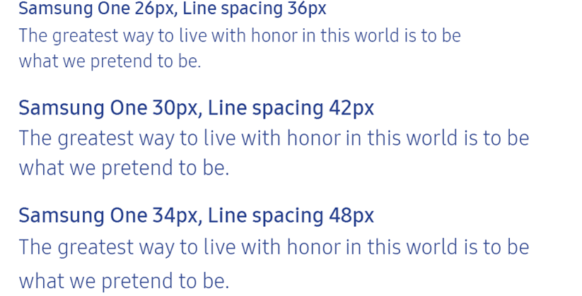 Figure 4-6. Examples of line spacing for various font sizes